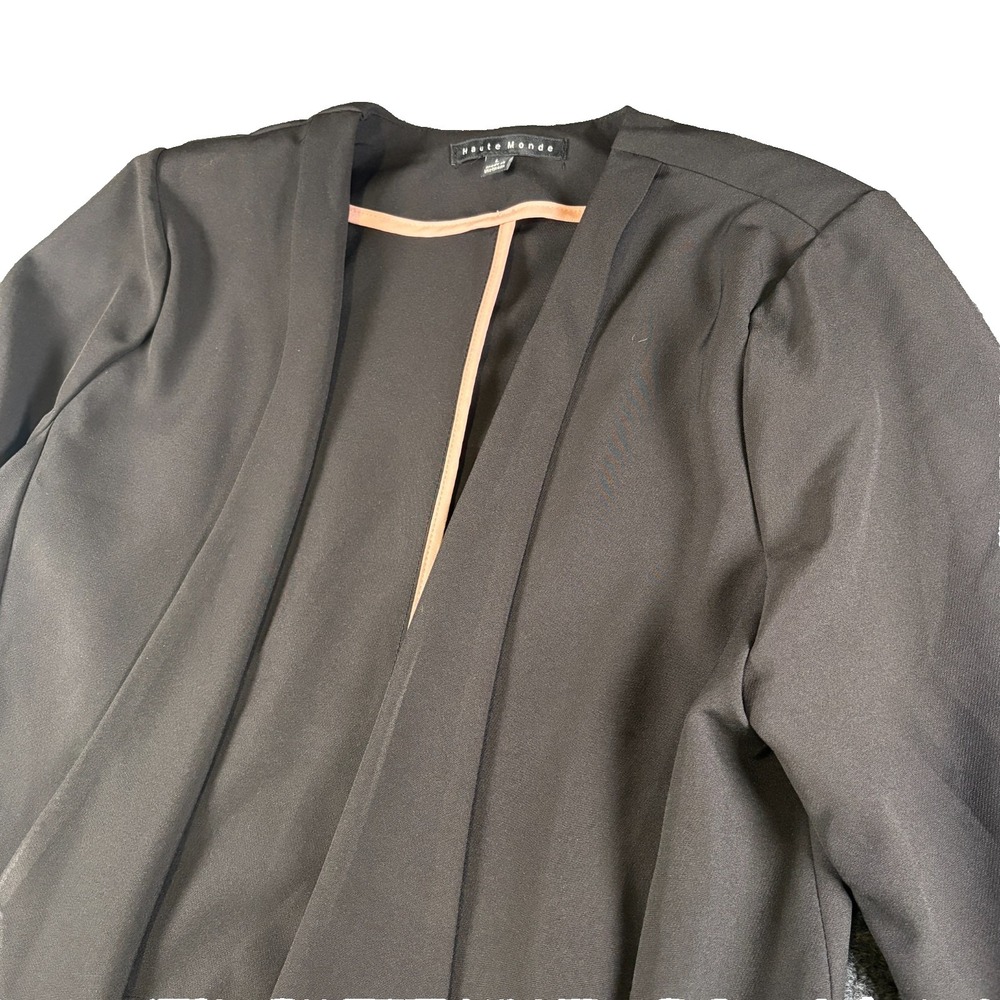 Haute Monde‎ Blazer Jacket Womens Large Black Pointed Hem Open Front Office Wear